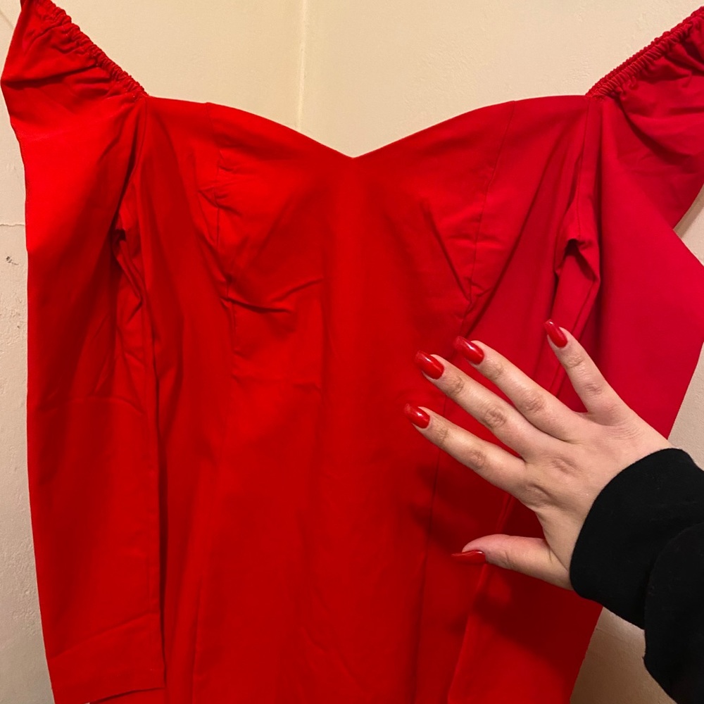 Red & Black Puffy Long Sleeve Dress